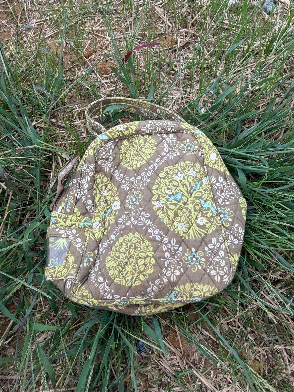 Vera Bradley Quilted Brown and Yellow Patterned Crossbody Bag cosmetic,  lunch